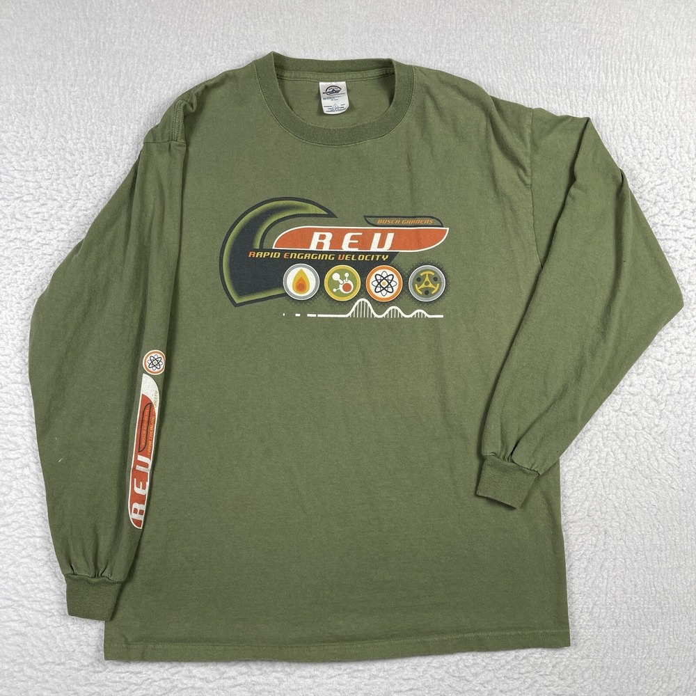Busch Gardens Shirt Mens Large Vintage Coaster 90s‎ Y2K Theme Park Souvenir Tee